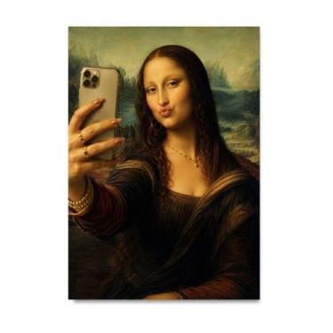 Imagem de Placa Decorativa Selfie da Mona Lisa 15x21cm - Quadro Decoração
