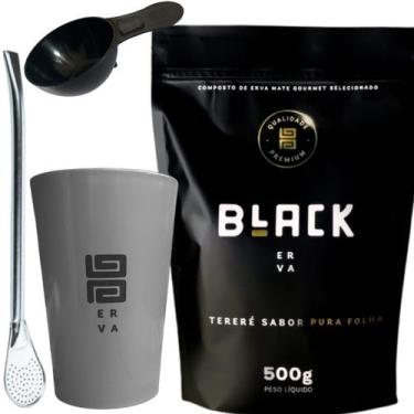 Imagem de Kit Tereré Black Erva Mate Copo Caldereta Cinza de Acrílico Bomba Clás