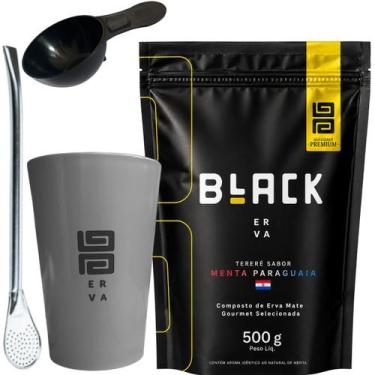 Imagem de Kit Tereré Black Erva Mate Copo Caldereta Cinza de Acrílico Bomba Clás