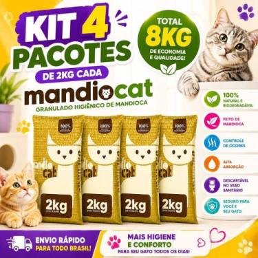 Imagem de Kit 4 Areia MandioCat 8Kg Sanitária Higiênica Biodegradável 100% Natur