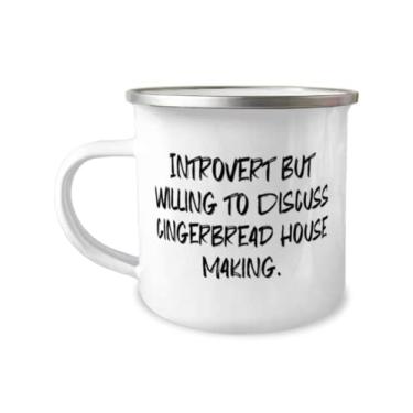 Imagem de Introvert but Willing to Discuss gengibre House Making. Caneca de acampamento de 355 ml, presente de casa de gengibre, extravagante para homens e mulheres