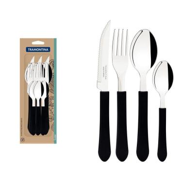 Imagem de Faqueiro Tramontina Leme com Lâminas em Aço Inox e Cabos de Polipropileno Preto 12 Peças Tramontina