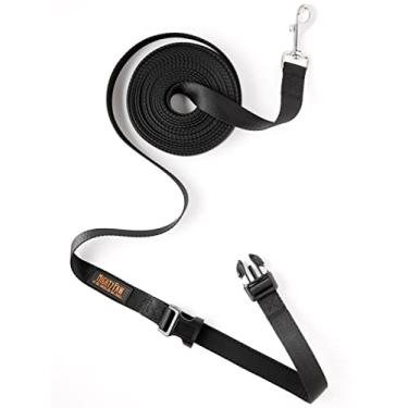 Imagem de Coleira longa para cães Mighty Paw, correia para treinamento sem coleira, inclui uma alça acolchoada com fivelas e tecido de nylon de qualidade premiumMighty Paw 15 Feet preto