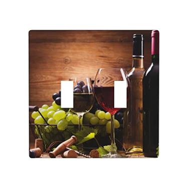 Imagem de Cobertura de placa de interruptor de luz de alternância dupla Copos vermelhos Vinho e uvas Decoração de parede Coberturas de tomadas para lojas de quartos