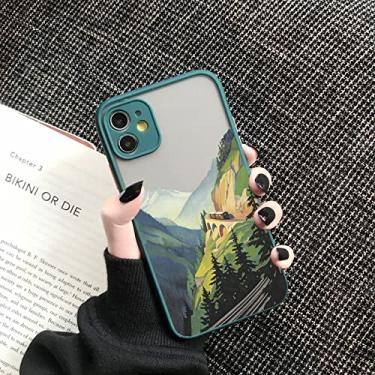 Imagem de Capa de telefone de cenário de montanha de arte estética pintada à mão para iphone X XR XS MAX 7 8 Plus SE 2020 11 12 13 Pro Max Capa, verde SJFJ 3, para iPhone 12 Mini