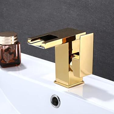 Imagem de Conjunto de torneira de bacia de banheiro com cascata de latão, misturador de água quente fria, guindaste, torneira de pia, mudança de cor por torneiras de fluxo de água, dourado, china