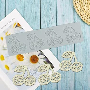 Imagem de TUKE Moldes de fondant de renda oca 3D frutas em forma de folha tapete de renda ferramenta de decoração de bolo de festa tapete de cupcake moldes de silicone para argila de polímero molde de goma de cozimento de chocolate (Cherry_29,5x7,9x0,2 cm_D)