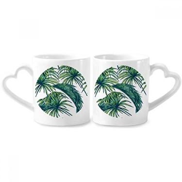 Imagem de Conjunto de canecas de porcelana de casal feliz céu verde folha coração copo amante alça