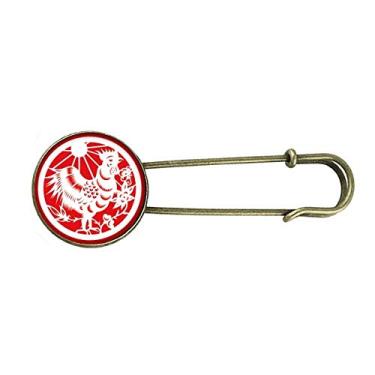 Imagem de Galo cortado em papel animal China zodíaco arte retrô broche de metal clipe jóias
