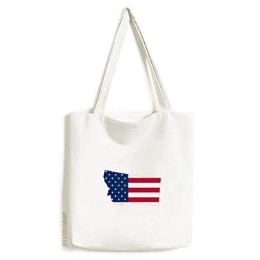 Imagem de Montana USA Map Stars Stripes Flag Shape Tote Canvas Bag Shopping Satchel Casual Bolsa