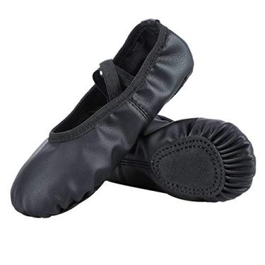 Imagem de Sapatos de balé de couro macio Dynadans/sapatilhas de balé/sapatos de dança (infantil/pequeno/grande/feminino), Preto, 2.5 Little Kid