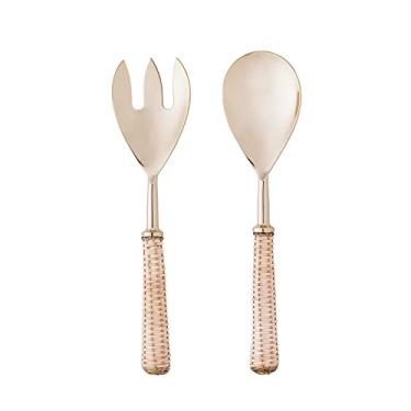 Imagem de Conjunto 2 Peças para Salada de Aço Inox com Cabo de Rattan Dourado - Wolff