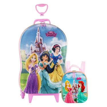 Imagem de Mochila Rodinha Tripla Lancheira Princesas Castelo 3d Maxtoy