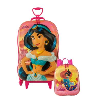 Imagem de Mochila Rodinha Tripla Lancheira Princesa Jasmine 3d Maxtoy