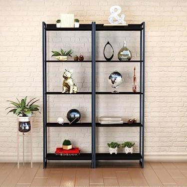Imagem de Conjunto 2 Estantes para Livros Altas Industrial Aço 5 Prateleiras 187x60cm Active Yescasa Preto Onix