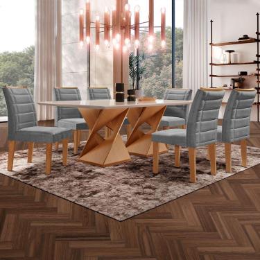 Imagem de Mesa de Jantar 6 Lugares Genova com Vidro Cinamomo/Off White/Cinza - Cel Móveis