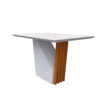 Imagem de mesa de jantar retangular com tampo de vidro veneza off white e ype 120 cm