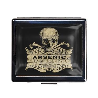 Imagem de HowGuu Organizador de comprimidos de 7 dias cromado, prata brilhante, com espelho interno, 8 compartimentos separados, retangular, caixa de comprimidos de 7 dias (veneno vintage de crânio de arsênico)