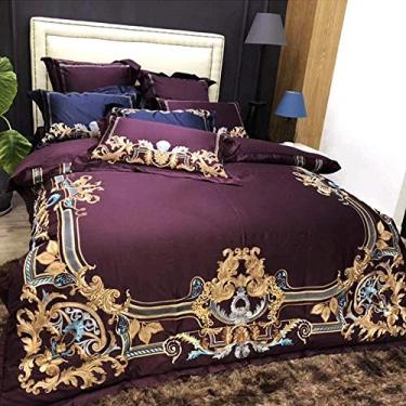 Imagem de Jogo de cama com 4 peças, algodão egípcio, luxuoso, estampa de leopardo, lençol de bordado oriental macio 100% (3 king)