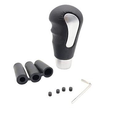 Imagem de YIBO Alavanca de engrenagem de carro para carro alavanca de câmbio de couro manípulo tipo R manípulo de alavanca de câmbio cabeça cabe na maioria das transmissões automáticas manuais, botão de câmbio