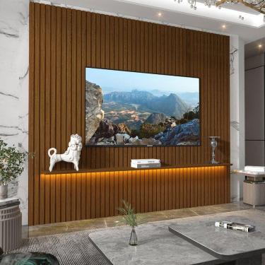 Imagem de Painel Ripado para Tv até 85 Polegadas com Led 1 Prateleira Nobre 230cm Castanho