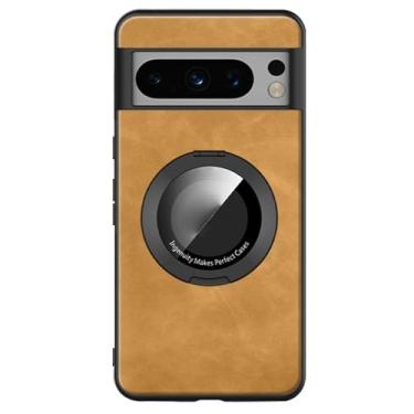 Imagem de LTLMYDAM Capa ultrafina para Google Pixel 8 Pro/8, capa protetora macia de pele de casca de ovelha, com suporte de anel para sucção magnética de veículos, laranja, 8Pro