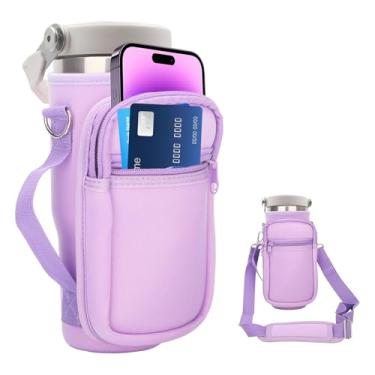Imagem de Copo de canudo Stanley Iceflow Flip de 850 g, suporte de copo para garrafa de água, bolsa de transporte com alça, bolso para telefone/acessórios, adicione alça para Stanley Flip Straw, neoprene (roxo)