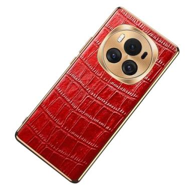 Imagem de LTLMYDAM Capa de couro para Honor Magic 6 Pro/6, capa clássica de relevo de crocodilo para proteção de lente de câmera à prova de choque fina, vermelha, 6Pro