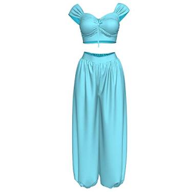 Imagem de Fantasia de princesa Jasmine Cosplay roupas India Belly Dance Arábico Vestido para mulheres, Azul, Adult S