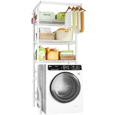 Imagem de Ulif U11 Mini prateleiras para lavadora e secadora, 3 camadas de armazenamento e organizador de lavanderia, prateleira de metal independente para secar roupas, 71 cm L x 40 cm P x 190 cm A, branco