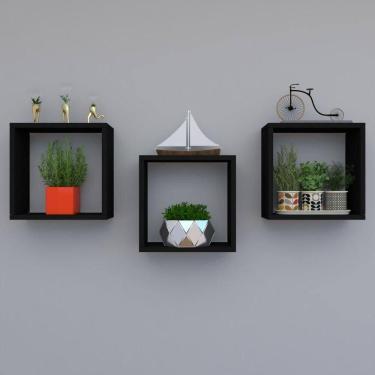Imagem de Kit Com 3 Nichos Decoração Para Sala Preto 30x30x12cm