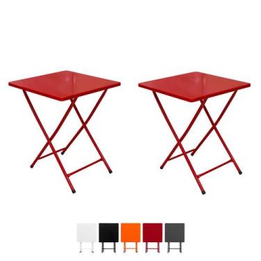 Imagem de Conjunto 2 Mesa Dobrável Bar Restaurante Aço Ferro - Açomix, Vermelho