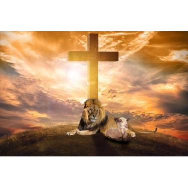 Imagem de Painel de lona Leão de Judá e Cordeiro de Jesus - 300x200cm - Fabrika 