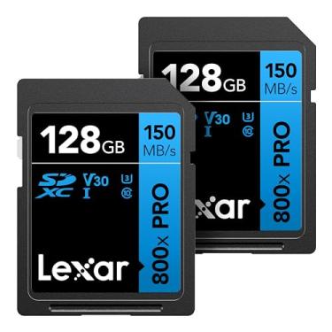 Imagem de Lexar 128 GB (pacote com 2) Cartão de memória 800x PRO SDXC UHS-I de alto desempenho, C10, U3, V30, vídeo UHD 4K, leitura de até 150 MB/s, para câmeras DSLR point-and-shoot e mid-range, filmadoras HD