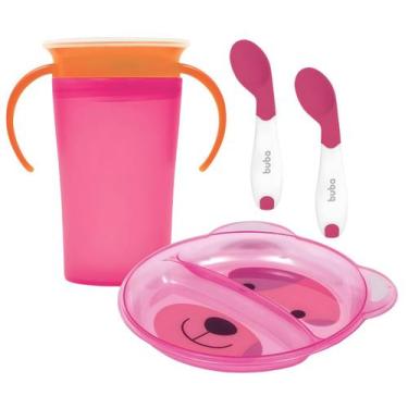 Imagem de Kit Copo Treinamento Com Colher Termossensível E Prato Buba, Rosa