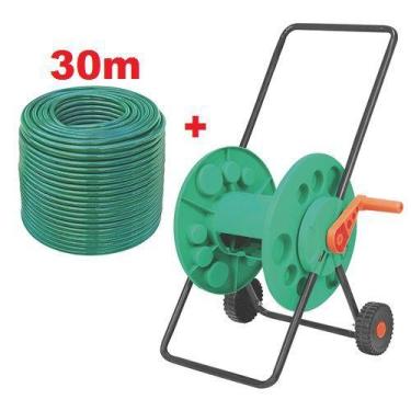 Imagem de Carrinho Enrolador Mangueira Jardim + 30m Mangueira Original Tramontin