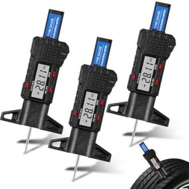 Imagem de Frienda 3 peças medidor de profundidade de banda de rodagem de pneu digital medidor de profundidade de rodagem de pneu com conversão de polegadas e mm para motocicleta, carro, caminhão e ônibus, prata, preto, azul