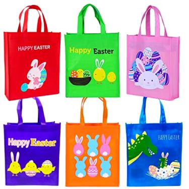 Imagem de Pacote com 6 sacos de presente de Páscoa, sacos de Páscoa grandes com alças, sacos de guloseimas para crianças, sacos de truques para lembrancinhas de festa infantil de Páscoa, sacola não tecida,