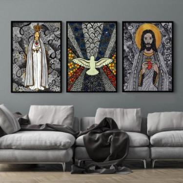 Imagem de Quadro decorativo catolico Nossa Senhora Jesus Espirito Santo - vpshop