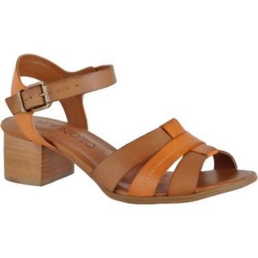 Imagem de Sandália Confortável Em Couro Com Salto Flor DCouro, 34, Laranja