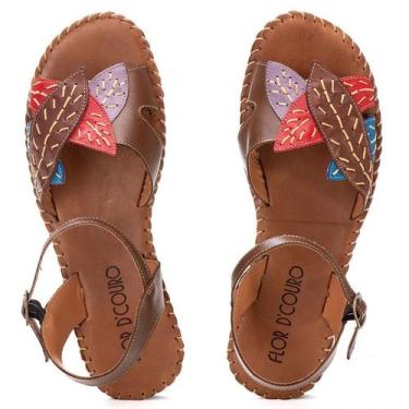 Imagem de Sandália Rasteira Feminina Flor DCouro Couro Legítimo, 37, Marrom