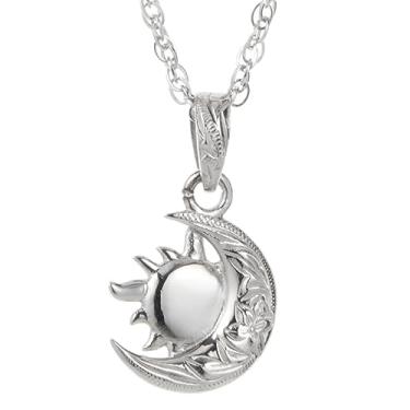 Imagem de piena Colar com pingente havaiano para mulheres hipoalergênico cirúrgico aço inoxidável 316L sol lua crescente plumeria flor rolagem onda Nalu, Metal, Sem Pedra Preciosa