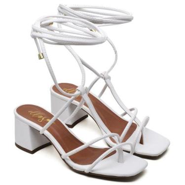 Imagem de Sandália Bico Quadrado Salto Bloco Médio Napa Ellas Branco, 36