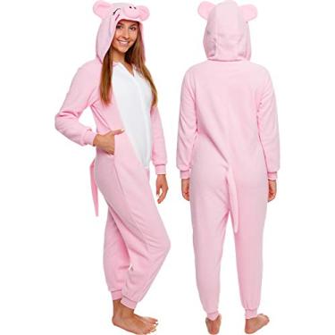 Imagem de Macacão adulto slim fit – Fantasia de animal de Halloween – Fantasia de pelúcia para cosplay de frutas e mulheres da Funziez!, Porco rosa, M