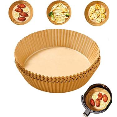 Imagem de Forro de papel descartável Air Fryer, 100 peças de forros de papel pergaminho para fritadeira a ar, forros antiaderentes, resistentes a óleo, à prova d'água, pergaminho de grau alimentício para assar