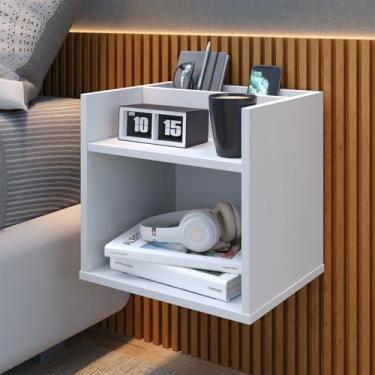 Imagem de Mesa de Cabeceira Suspensa Parede Quarto Mesinha Lateral Cama Decoração Retrô Madri - Branco