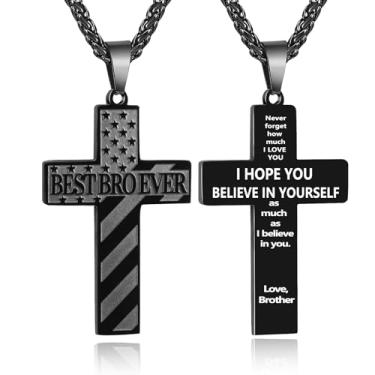 Imagem de DuoDiner Colar de cruz para homens, presentes para pai, filho, irmão, amigo, homem, colar com pingente de bandeira americana, acessórios masculinos, presente de aniversário, Natal, corrente de 61 cm,