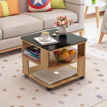 Imagem de Mesa lateral, pequena mesa de centro quadrada, mesa de canto de flores, luz de luxo, criativa, sala de estar, moderna, minimalista, mesa de canto de vidro, mini mesa lateral, nogueira clara B