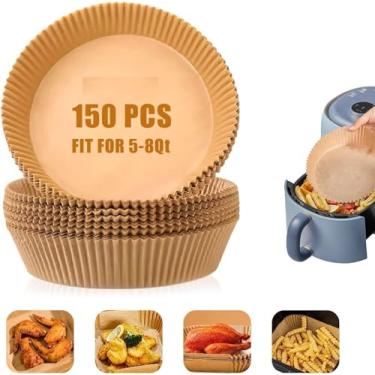Imagem de Forros de papel Air Fryer, 150 peças de pergaminho antiaderente resistente a óleo, 20 cm, descartável, grau alimentício, sem alvejante, papel pergaminho redondo para assar
