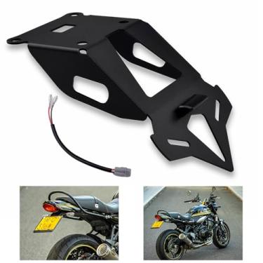 Imagem de LEDISHUN Suporte Ajustável para Placa de Carro com Luz LED para Motocicleta, Compatível com Kawasaki Z900RS 2017-2023, Preto, Aço Inoxidável, Rear Center
